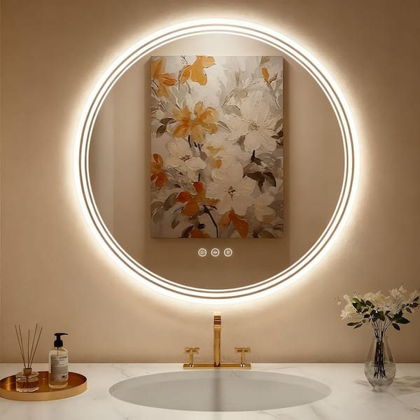 30 in. W x 30 in. H Round LED Anti-Fog Frameless With Front Light And Backlight Wall Mirror Bathroom Vanity Mirror