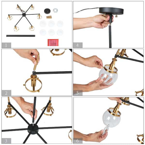 MOTHERLAKELAKE lynch.ブラトラ Black Triangle LNC Modern 6-Light Black and Brass Island Chandelier for