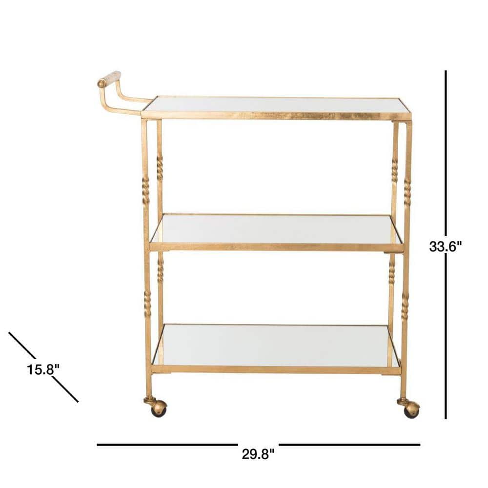 Aurelius 30" Gold Iron Bar Cart with Mirrored Shelves