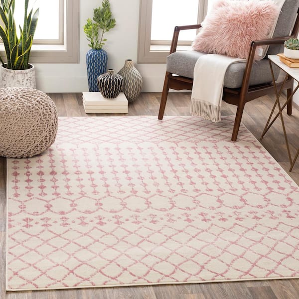 Livabliss Llasa White/Pink 5 ft. 3 in. x 7 ft. 3 in. Area Rug
