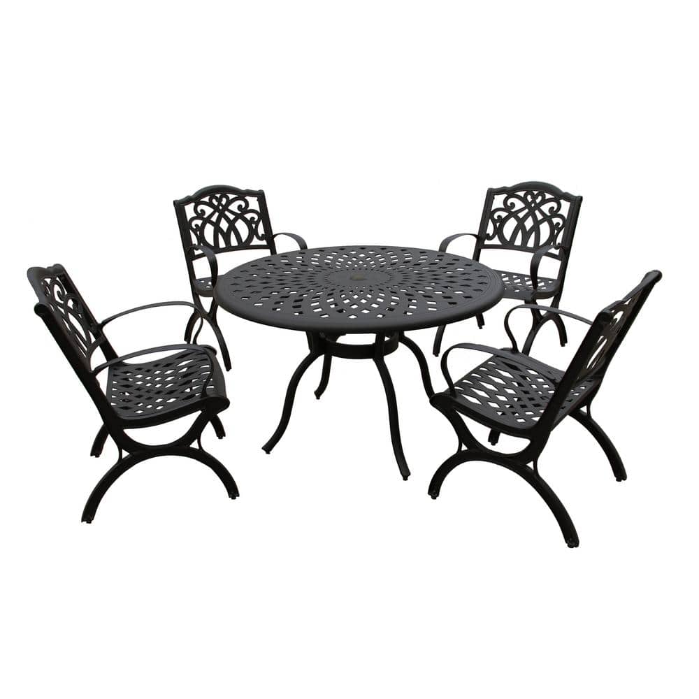 Black 5-Piece Aluminum Round Mesh Outdoor Dining Set with 4-Chairs price history on PriceWatchPro
