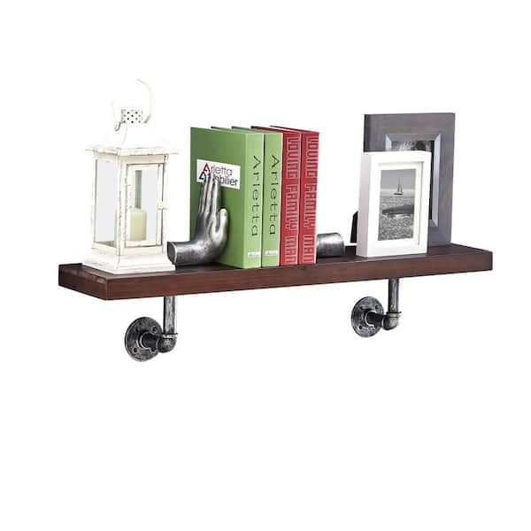 DANYA B 36 in. x 7 in. Floating Pipe Industrial Mocha Rustic Wall Mount Decorative Shelf