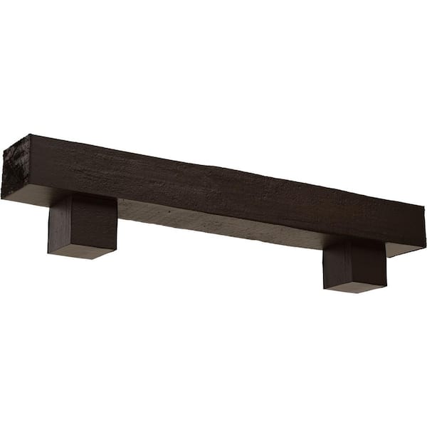 Ekena Millwork 4 in. x 4 in. x 4 ft. Rough Cedar Faux Wood Fireplace Mantel Kit, Alamo Corbels, Natural Mahogany