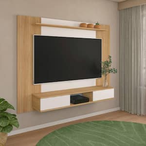 Natural Multi Storage Wall Media Center for 70 in. TVs, Floating Entertainment Centre with 2-Sliding Doors and Shelves