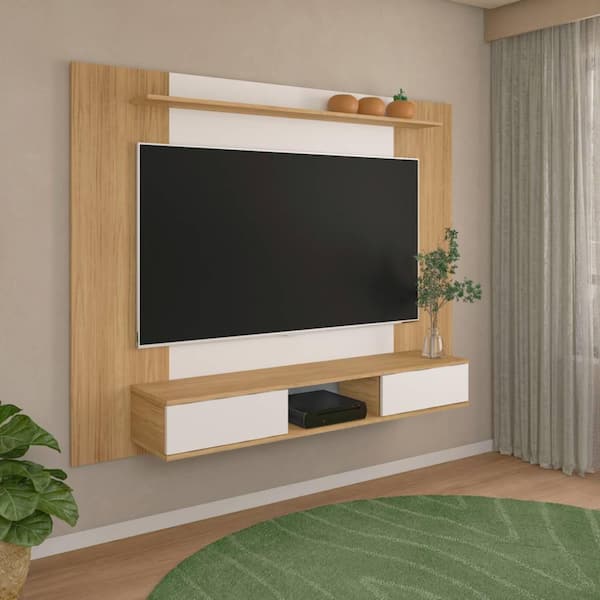 HOMESTOCK Natural Multi Storage Wall Media Center For 70 In. TVs ...