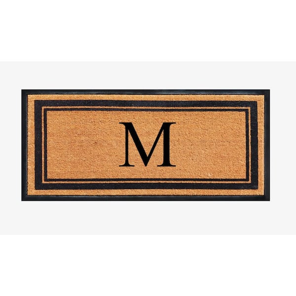 A1 Home Collections A1HC Markham Picture Frame Black/Beige 30 in. x 60 in. Coir and Rubber Flocked Large Outdoor Monogrammed M Door Mat