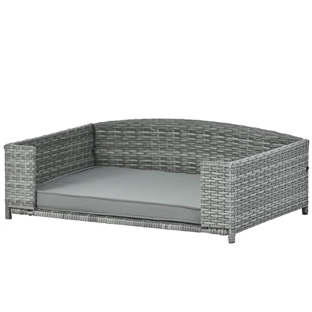 35 in. Dark Gray PE Wicker Pet Bed Dog Bed with Cushion