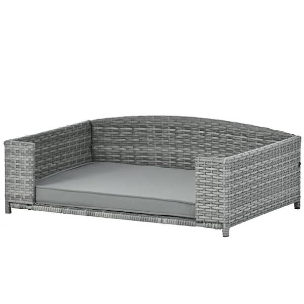 Amucolo 35 in. Dark Gray PE Wicker Pet Bed Dog Bed with Cushion