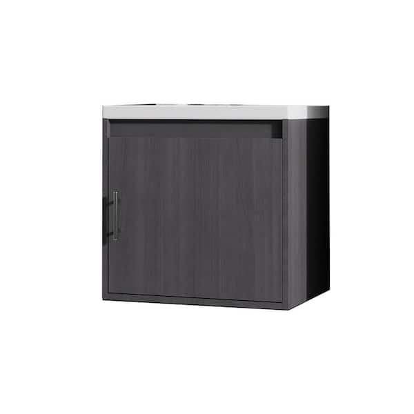 20 in. Wall-Mounted Grey Oak Bath Vanity with White Ceramic Top Unassembled