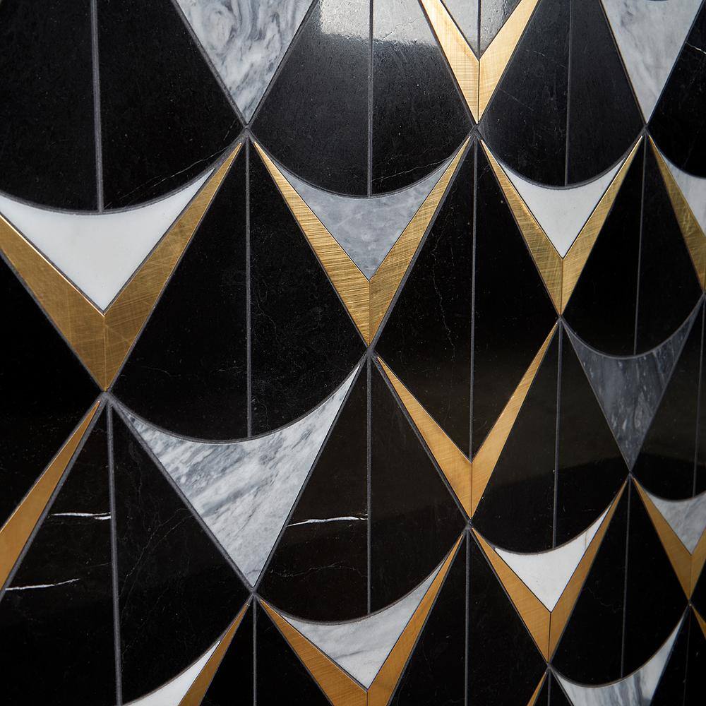 Larvotto Black Marble and Brass Diamond Mosaic Wall Tile