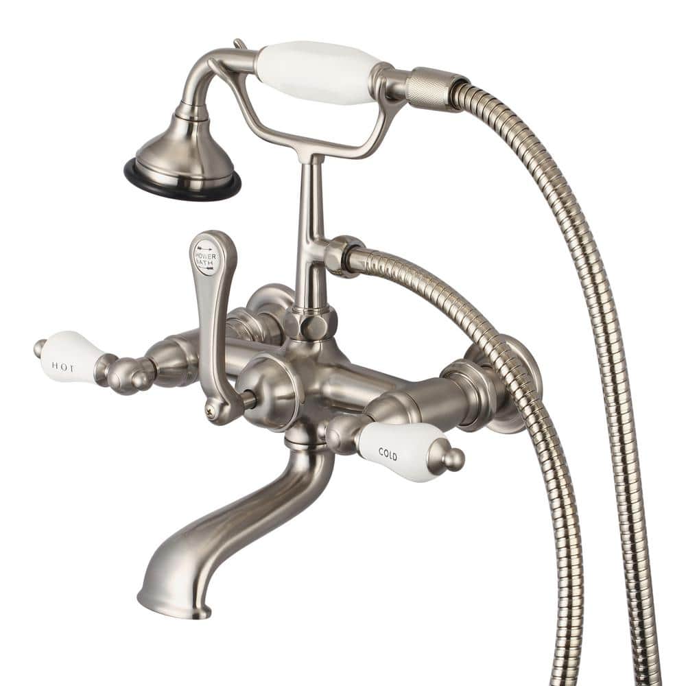 Classic Elegance Brushed Nickel Wall Mount Tub Faucet with Porcelain Handle