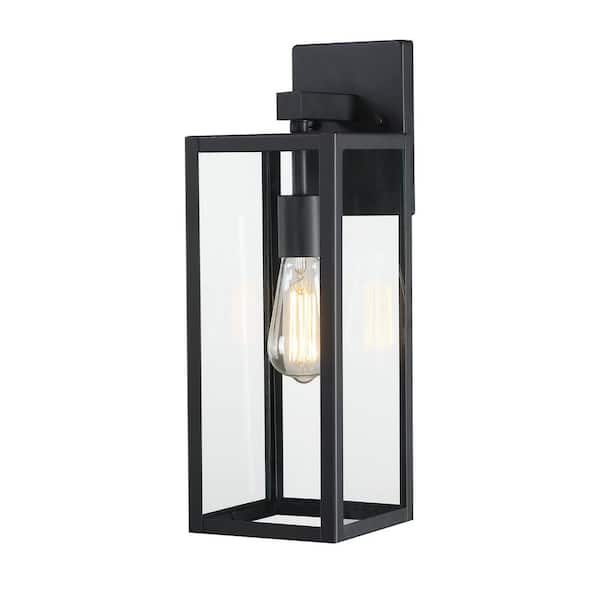 Hukoro Martin 17.5 in. 1-Light Matte Black Outdoor Hardwired Wall Lantern Sconce with No Bulbs Included