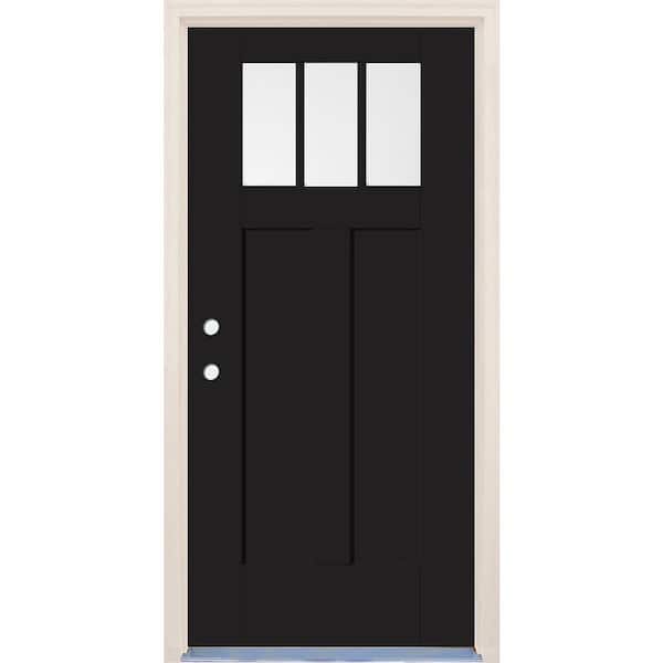 36 in. x 80 in. Right-Hand 3-Lite Clear Glass Onyx Painted Fiberglass Prehung Front Door with 6-9/16 in. Frame