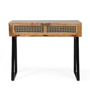 Stanton 39 in. Natural and Black 32 in. Rectangle Wood Console Table with Storage