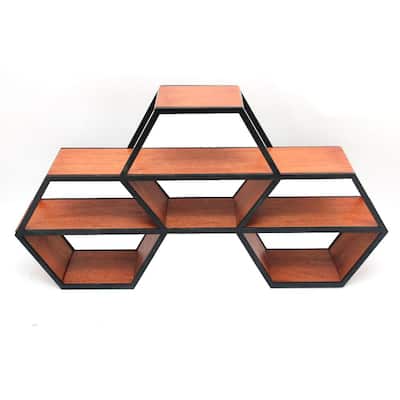 18 in. H x 33 in. W x 6 in. D Hexagonal Wood and Metal Floating Shelf