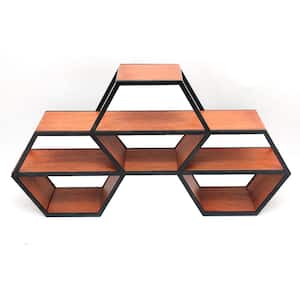 18 in. H x 33 in. W x 6 in. D Hexagonal Wood and Metal Floating Shelf