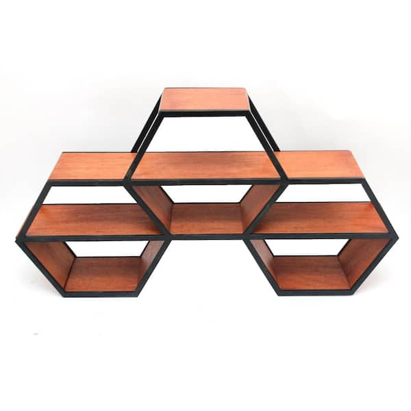 StyleWell 18 in. H x 33 in. W x 6 in. D Hexagonal Wood and Metal Floating Shelf