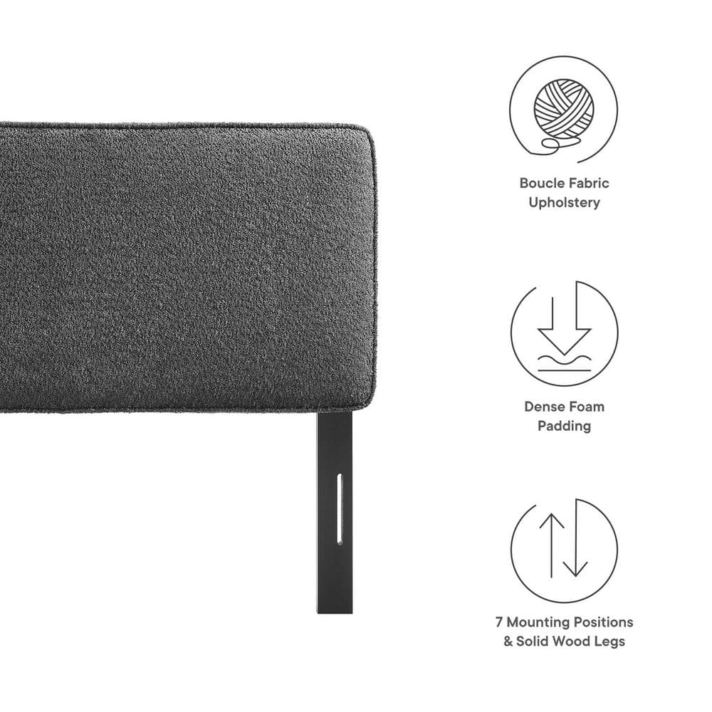 Lindee Slate Boucle Upholstered King Headboard with Wood Legs