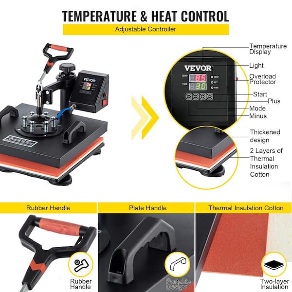 VEVOR 15 in. x 15 in. Heat Press Machine ETL/FCC Certificated 6 in 1 Combo  Swing Away T-shirt Sublimation Transfer Printer DGNTHJLH3838-4Z7EV1 - The  Home Depot