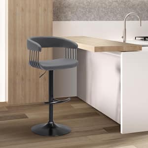 Calista Adjustable 33 in. Grey/Black Metal/Wood Bar Stool with Grey Faux Leather Seat
