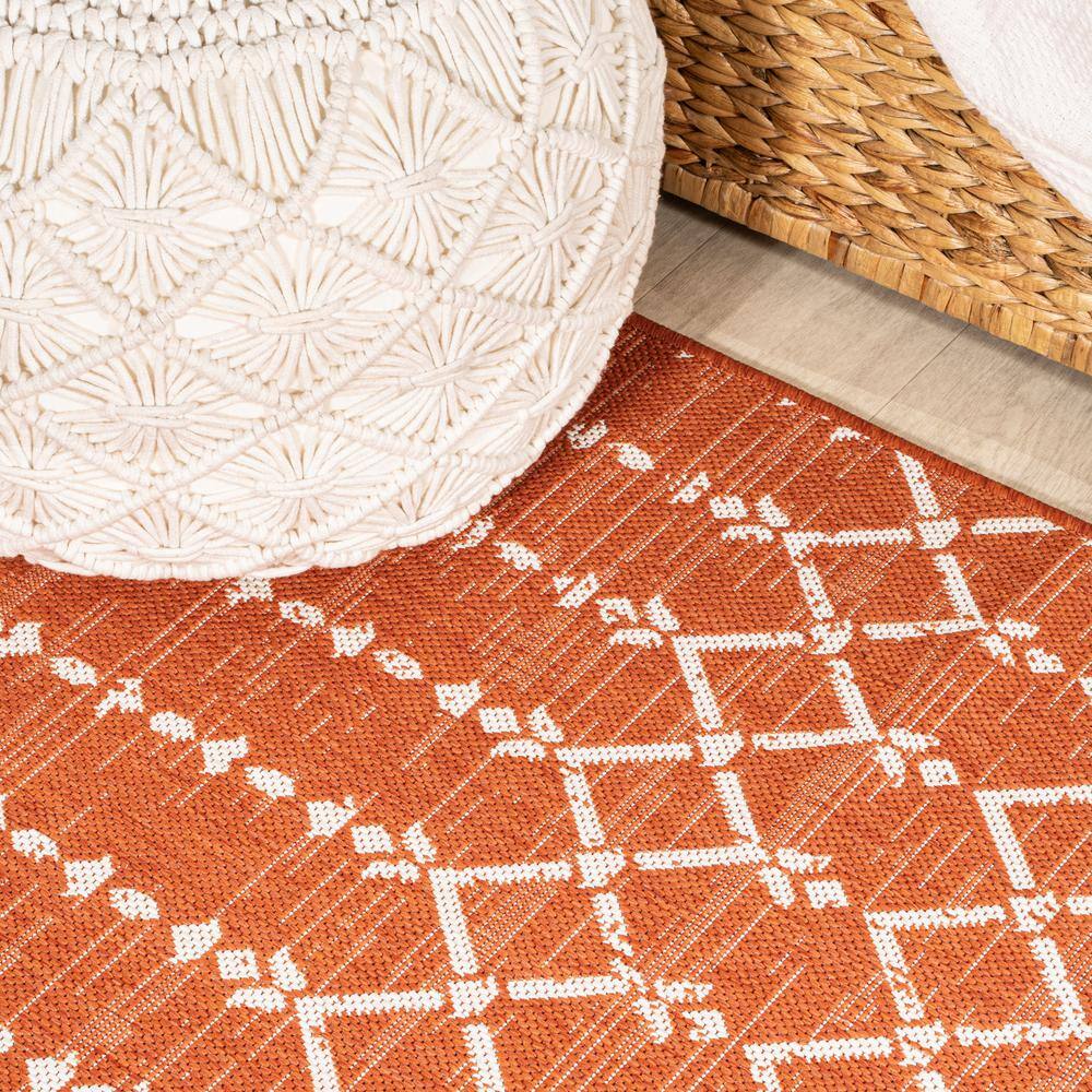 Ourika Moroccan Geometric Orange Cream 2 x 8 Runner Rug