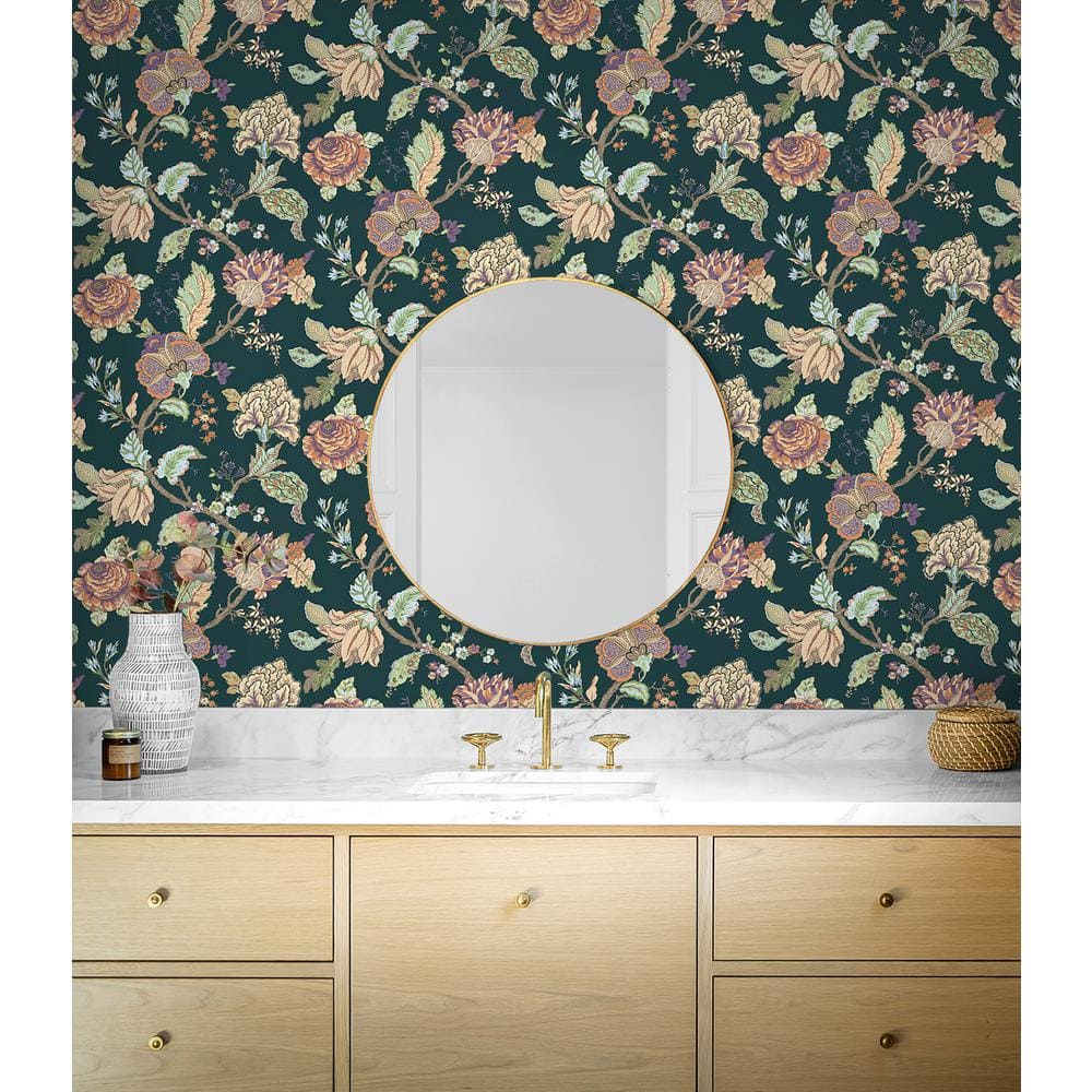 Victorian Jade Floral Vinyl-Coated Pre-Pasted Wallpaper