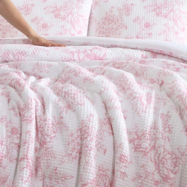 Laura Ashley Delphine 3-Piece Pink Polyster Waffle King Comforter