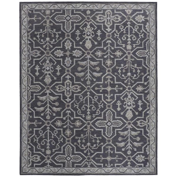 Blue,  Gray 5 ft. x 8 ft. Tufted Floral Wool Indoor Area Rug