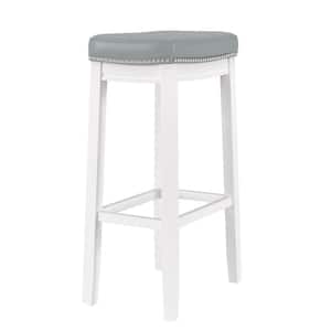 Concord 32.25 in. H Light Gray and White Backless Wood Frame Barstool with a Faux Leather Seat