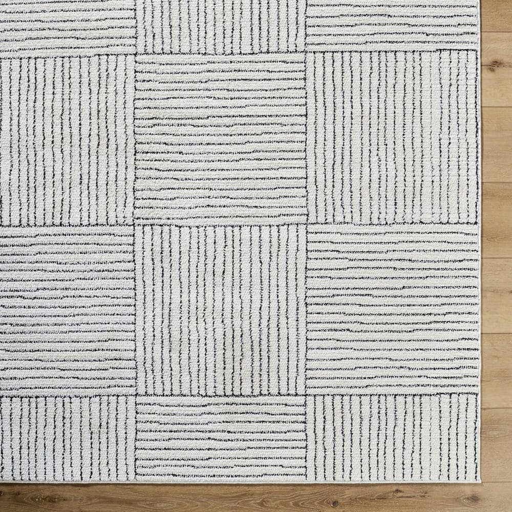 Ivory and Black Rectangular Synthetic Area Rug, 8' x 10'