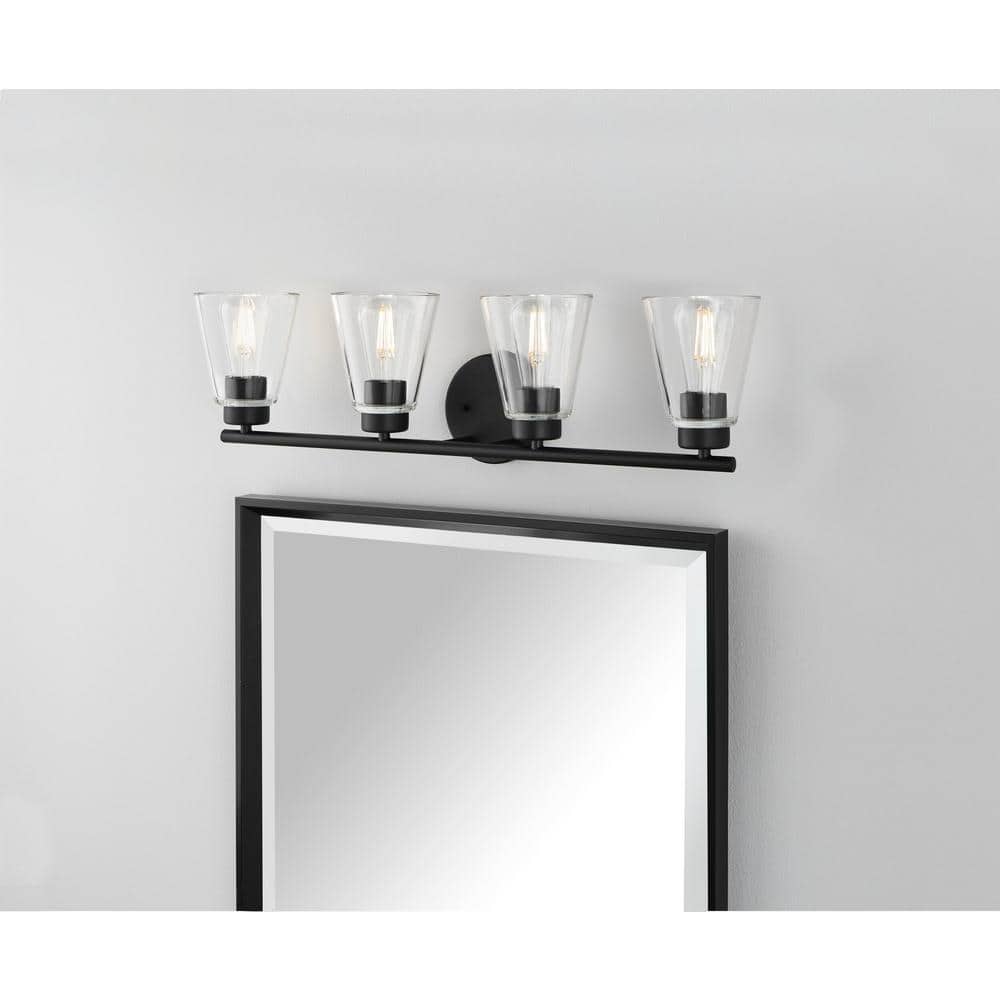 Eastburn 28.13 in. 4-Light Matte Black Vanity Light with Clear Glass Shades price history on PriceWatchPro