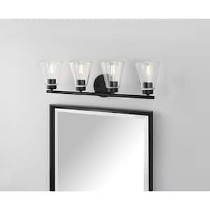 Eastburn 28.13 in. 4-Light Matte Black Vanity Light with Clear Glass Shades