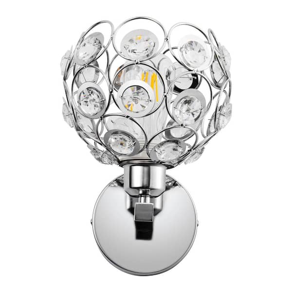 1-Light 6.7 in. Brushed Nickel Wall Sconce with Crystal Dome Shade for Living Room, Foyer or Hallway, Stylish Wall Light