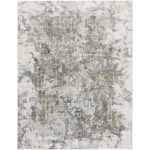Green Gray and Ivory 2 ft. x 3 ft. Abstract Area Rug