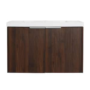 30 in. W x 18 in. D x 19.3 in. H Walnut Bathroom Vanity with Resin Top with White Sink, Float Mounting Design