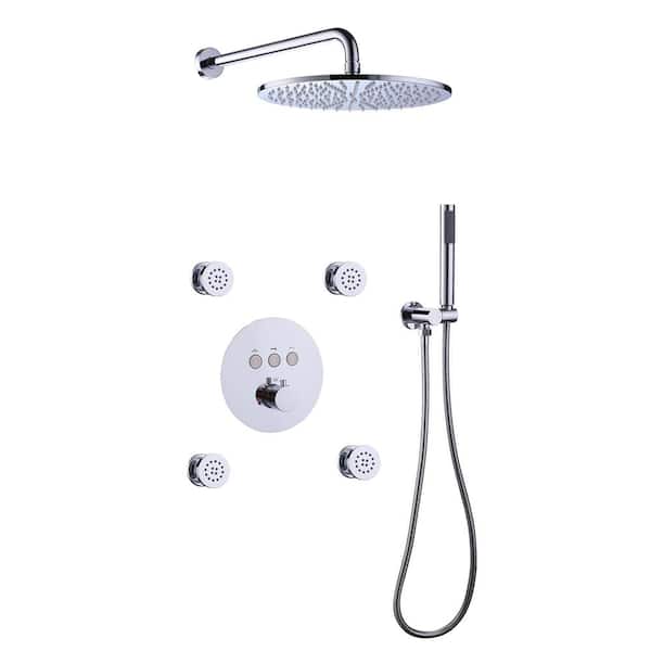 AIMADI Single Handle 1-Spray Wall Mount Shower Faucet 1.8 GPM with Body Spray Thermostatic Shower System in. Polished Chrome
