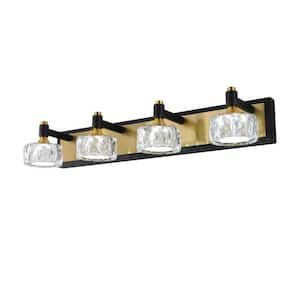 Modern 27.6 in. 4-Light Yellow and Brown LED Crystal Vanity Light Bar