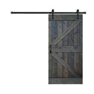 K-Series 42 in. x 84 in. Carbon Grey/Finish Knotty Pine Wood Sliding Barn Door with Hardware Kit