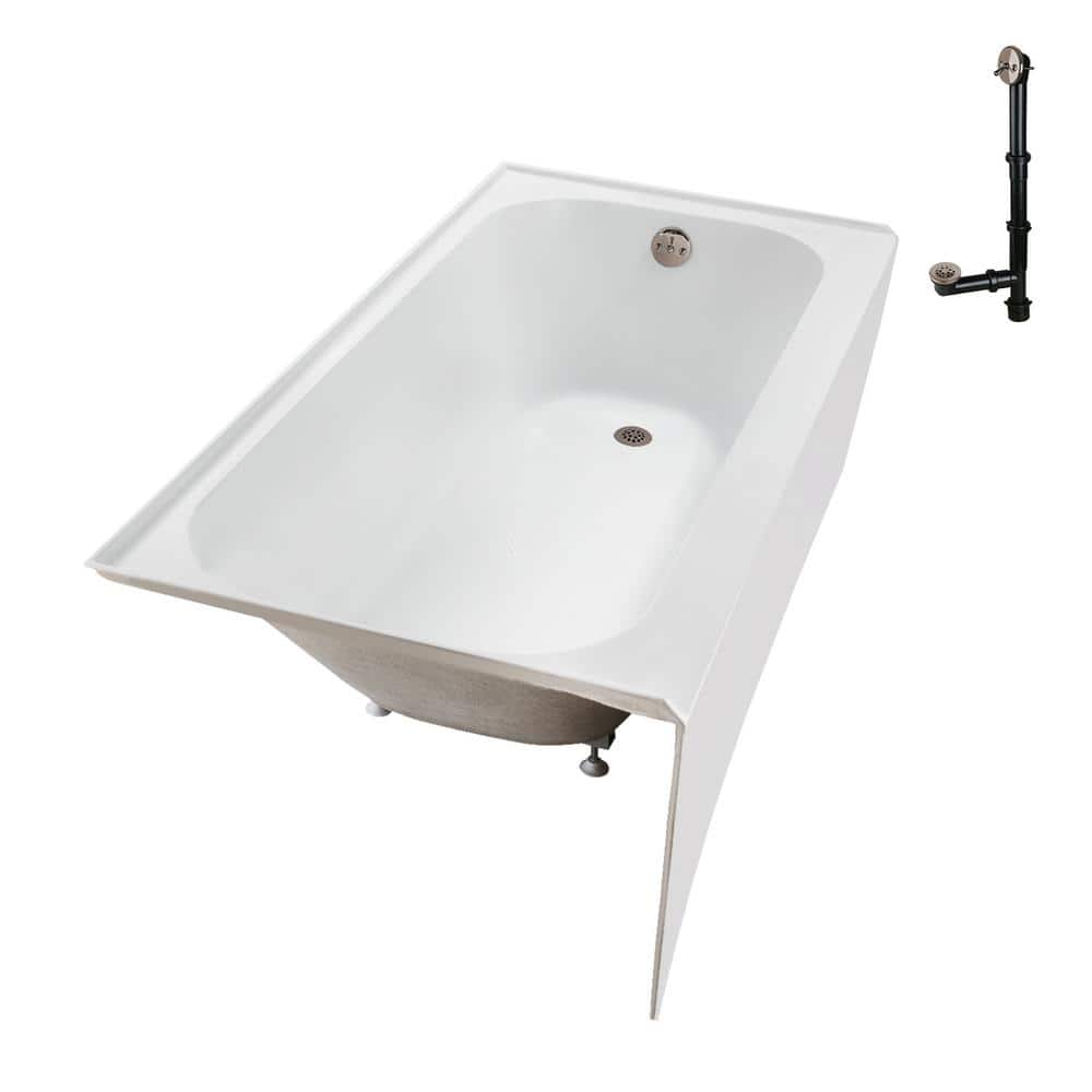 Glossy White Acrylic Rectangular Alcove Bathtub with Brushed Nickel Drain