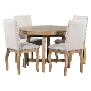 5-Piece Oval Natural Wood Top Dining Room Set Seats 4 with Extendable Dining Table
