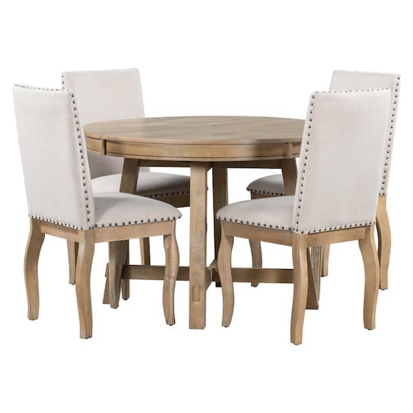 Unbranded 5-Piece Oval Natural Wood Top Dining Room Set Seats 4 with Extendable Dining Table