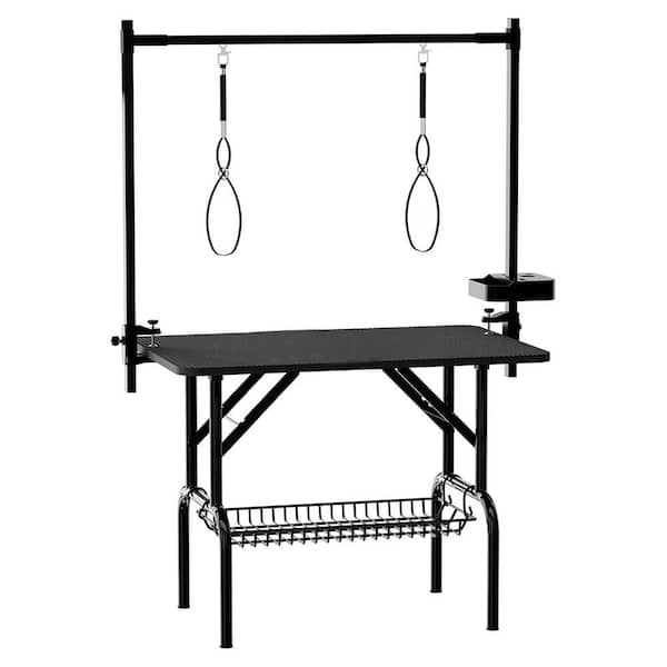 Black 36 in. Large Dog Grooming Table, Adjustable Cat Drying Desktop with Arms, Nooses