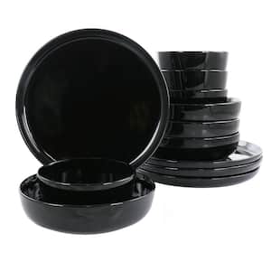 Avisala 12-Piece Black Fine Ceramic Dinnerware Set