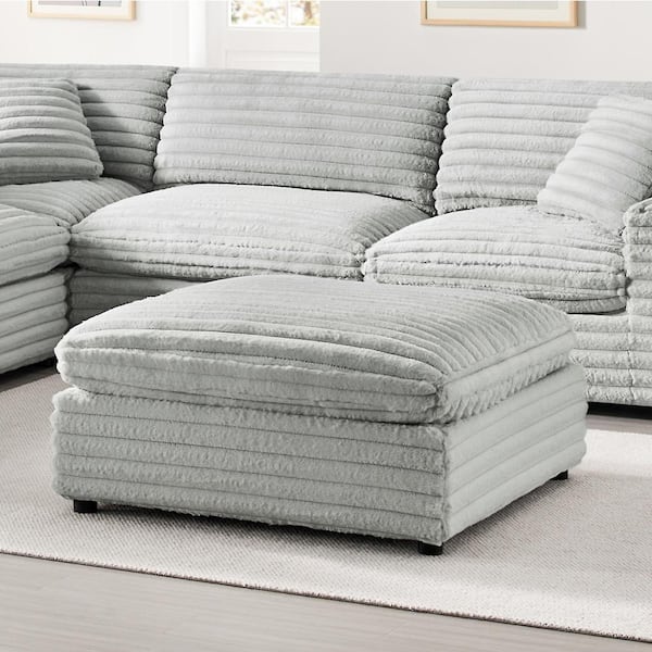Unbranded Julia Gray Plush Polyester Cord-like Fabric 40 in. Square Ottoman
