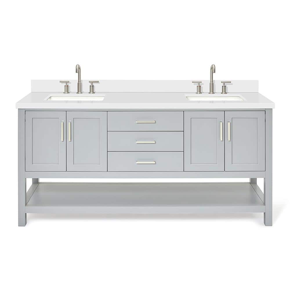 Magnolia 73" Grey Double Sink Vanity with White Quartz Top