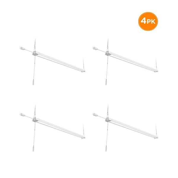 3.5 ft 42-Watt White Workshop LED Shop Light with Pull Chain, 4200 Lumens, 4000K Bright White, 120V, 4-Pack