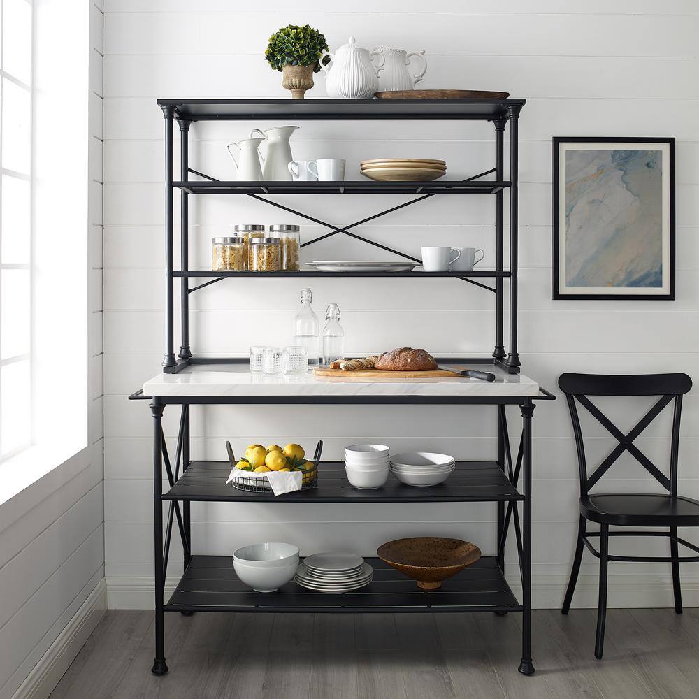 CROSLEY FURNITURE Madeleine Black Kitchen Island with Hutch KF13031MB ...