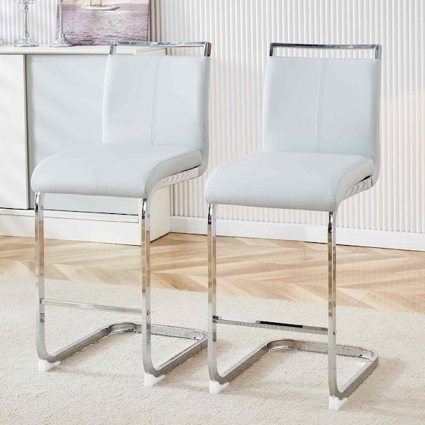 Polibi Modern Light Gray PU Leather Seat Dining Chairs Set of 2 for Kitchen, Living, Dining Room