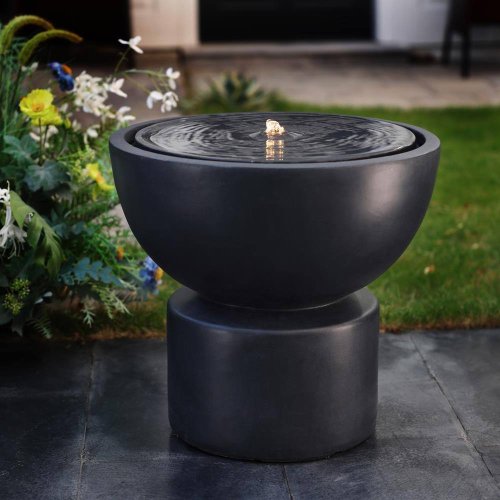 Dark Gray Round Resin Outdoor Fountain with LED Lights
