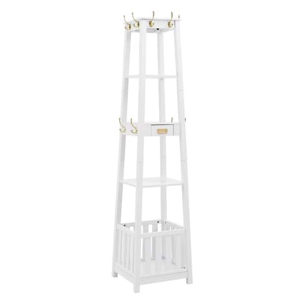 Linon Home Decor Sara White Pyramid Hall Tree with Gold Accents and Storage